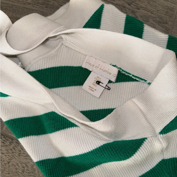House of Harlow Green White Striped Ribbed Knit Halter Crop Top - Picture 6 of 7